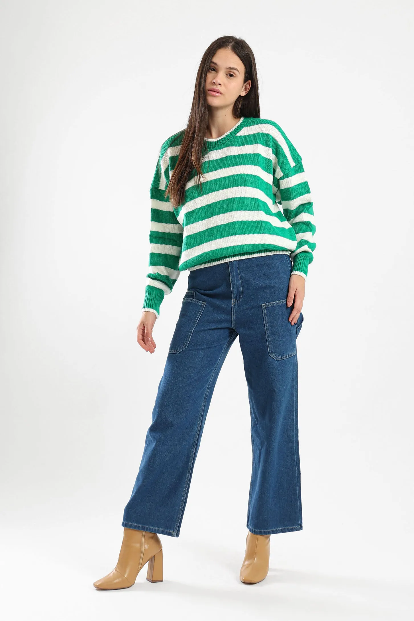 STRIPED KNIT SWEATER - GREEN