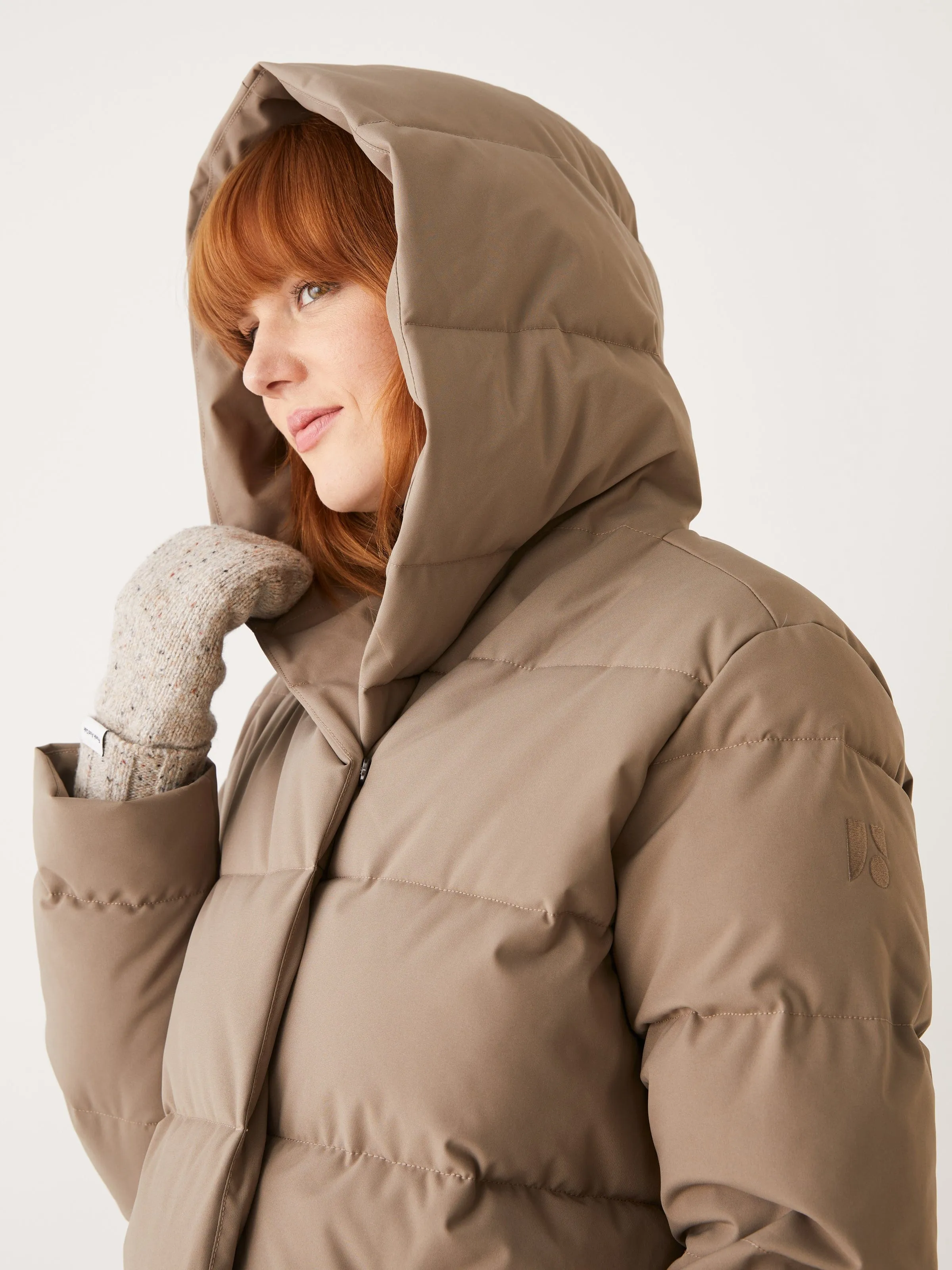 The Highland Long Puffer Coat in Walnut