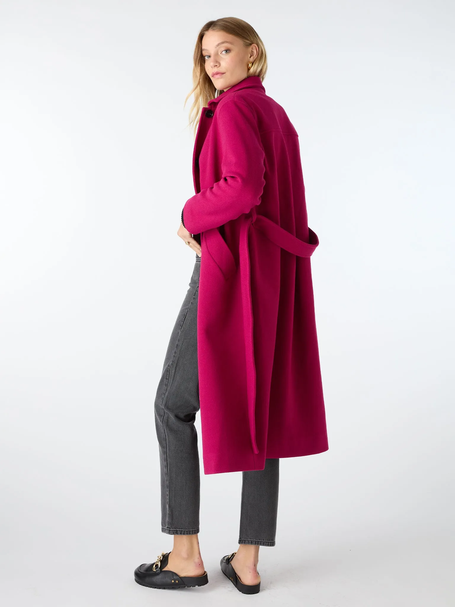 Vienna Single Breasted Belted Coat in Magenta